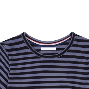 Camiseta de Cuello Redondo a Rayas para Mujer, Manga Corta, Corte Regular, Tejido de Algodón, Ropa Casual para Todas las Temporadas, al Mejor Precio al por Mayor - Product Image 4