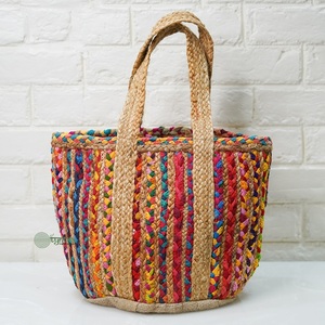 Striped Jute Women's Bohemian Tote Bag Open Closure Summer Daily Use Multi Color Durable Shoulder <b>Handbag</b> - Product Image 1