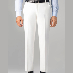 Pantalones Formales Plisados Blancos para Hombre, Corte Recto, Poliéster de Peso Medio, Antiarrugas, Cierre de Cremallera, para Verano - Product Image 1