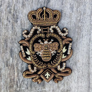 New Custom Made Royal Crown Hand Embroidered Bullion Wire Badges Totally Hand Made Twill Fabric Embroidery Badges for Sale - Product Image 1