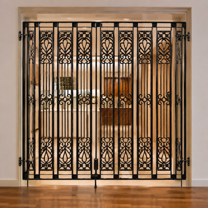Puerta de Seguridad Plegable Decorativa Negra de Hierro Forjado con Paneles Florales para la Seguridad del Hogar - Product Image 1