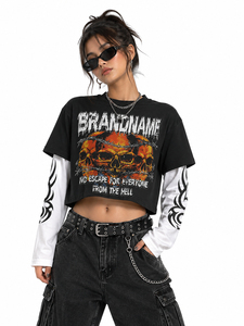 Camiseta Oversize Personalizada con Gráfico de Calavera, Estilo Vintage Y2K, Hombros Caídos, Tejido Pesado, 100% Algodón Ecológico, OEM - Product Image 3