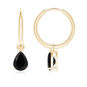 Boucles d'oreilles créoles tendance pour femme en or 10K 14K 18K plaqué rhodium, argent 925 935, avec diamants naturels noirs en forme de poire, idéales pour les fêtes et le quotidien - Product Image 1