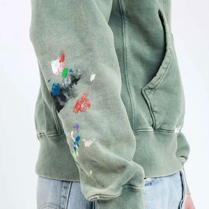 Sweat-shirt à capuche oversize pour homme, vert uni, en coton délavé, molleton bouclette, décontracté, pour l'automne, avec poches, anti-boulochage - Product Image 6