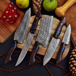 Brand New Designed Custom Handmade Full Tang 5-Piece Damascus Steel Ambidextrous Straight Edge Kitchen Chef <b>Knife</b> <b>Set</b> Wengiwood - Product Image 2