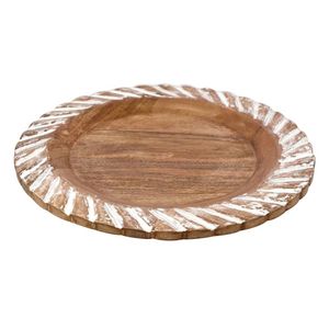 Rustic Mango Wood Charger Plate Whitewash Carved Round <b>Dinner</b> Plate Decorative Serving <b>Tray</b> for Wedding Holiday Table Decor - Product Image 2