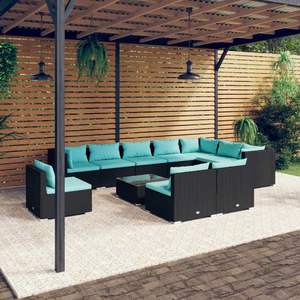 Ensemble de salon de jardin modulaire 11 pièces en rotin PE noir - Product Image 1