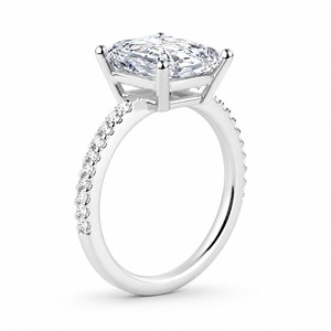Emerald Cut Diamond Engagement Ring 18K <b>Solid</b> Gold Rhodium Plated Prong Setting Pave Band Women's Classic Fine Jewelry - Product Image 3