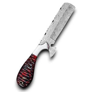 Cuchillo de caza de acero de Damasco hecho a mano - Cuchillo de vaquero de espiga completa con funda de cuero premium y mango de madera Pakka, personalizable DIY ODM/OEM - Product Image 1