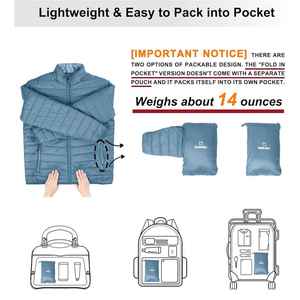 <b>Men's</b> Blue Stand Collar Puffer <b>Jacket</b> Windproof Polyester Filling Casual Zipper Closure Solid Color Regular Fit Thin Coat - Product Image 6