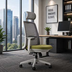 Silla Elevadora KINSHA con Malla, Reposacabezas Ajustable en 4 Direcciones, Diseño Ergonómico, Ajuste de Altura Giratorio para Uso en Oficina - Product Image 1