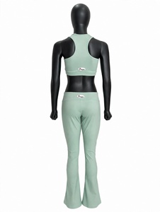 Conjunto Deportivo de Dos Piezas para Mujer, Sensación de Segunda Piel, Sujetador Deportivo de Alta Sujeción, Pantalones Acampanados de Cintura Alta para Correr y Pilates - Product Image 3
