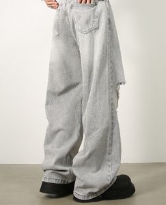 Jeans pour hommes en denim 100% coton, style streetwear vintage, coupe ample, jambe large droite, avec trous, taille plus, design personnalisé - Product Image 2