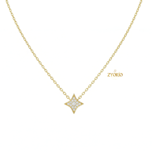 Collar de Cadena Fina con Colgante de Estrella Cuadrilátera de Moda, Oro Sólido de 18K, Diamante Natural Real, Regalo para Fiesta - Product Image 4