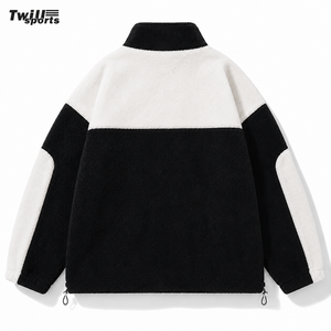 Custom Men's Sherpa <b>Fleece</b> <b>Jacket</b> <b>with</b> Stand Collar Front Logo | OEM Private Label Color Block Teddy Zip-Up Winter Manufacturer - Product Image 1