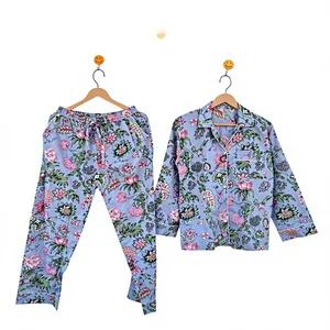 Women Blue White Striped 100% Cotton Pajama Set Long Sleeve Turn-down Collar Full Length Soft Classic Sleepwear - Product Image 3