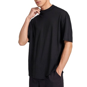 T-shirt ample en maille à manches courtes pour homme, en mélange de coton, col rond uni, style streetwear décontracté, couleur unie, haut basique - Product Image 5
