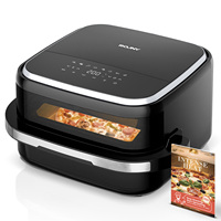 Four à pizza moderne carré 11-en-1 avec friteuse à air et fenêtre de visualisation, 2200W, écran tactile, usage domestique pour pizzas, frites et nuggets