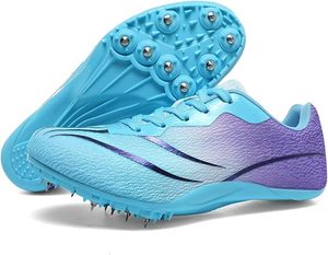 Chaussures de course légères unisexes à pointes, avec empeigne en mesh, semelle extérieure en caoutchouc, semelle intermédiaire en EVA, respirantes, pour l'été, dégradé bleu-violet - Product Image 1