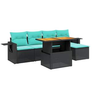 ชุดโซฟาลานบ้านหวายโพลีสีดำ 6 ชิ้นพร้อมเบาะรองนั่งเฟอร์นิเจอร์กลางแจ้ง - Product Image 2