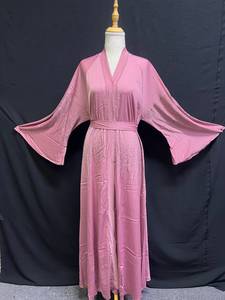 Elegante Abaya de Poliéster Ligero, Hecha a Mano con Cuentas y Lentejuelas, Antiencogimiento, Transpirable, Cuello en V, Manga Larga, Largo hasta el Suelo - Product Image 6