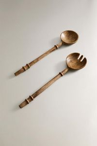 Juego de Utensilios para Ensalada de Madera Rústica Sólida, Ecológico, Cuchara y Tenedor para Servir, Utensilios de Cocina Aptos para Lavavajillas, Kit de Utensilios de Uso Manual - Product Image 2