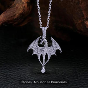Luxury Dragon Wing Pendant With VVS Moissanite Diamonds <b>Solid</b> 925 <b>Silver</b> Hip Hop Statement <b>Necklace</b> Jewelry - Product Image 1