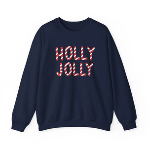 Sweat-shirt à col rond pour femme Holly Jolly, bleu marine, imprimé lettres de Noël, pull d'hiver pour les fêtes, coupe classique, en coton - Product Image 2