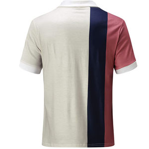 เสื้อเชิ้ตผู้ชายแขนสั้นคอปกพับได้ ผ้าฝ้ายถัก 100% ระบายอากาศได้ดี ทรงปกติ สีกรมท่า ขาว ชมพู ซิปด้านหน้า - Product Image 1