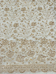Wholesale Luxury Beaded Lace Fabric Embroidery <b>Sequin</b> Mesh Fabric Bridal Wedding Dress Party Wear <b>Material</b> - Product Image 6