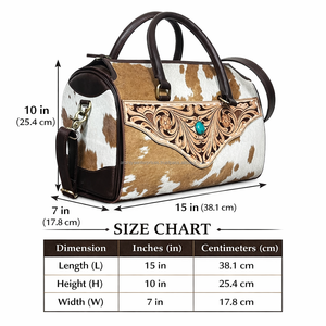 New Customized Genuine <b>Leather</b> Cowhide Hair-On Duffel Bag Western Floral <b>Tooled</b> Speedy Bag Travel Handbag Turquoise Stone Style - Product Image 2
