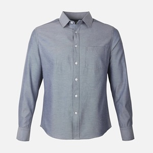 Chemise décontractée pour homme en popeline de coton gris, col rabattu, manches longues, respirante, coupe classique, couleur unie, style printemps - Product Image 3