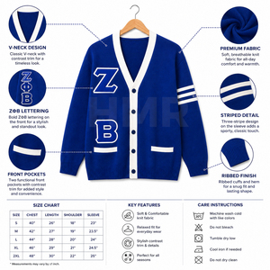 HMR Cardigan en tricot pour femmes en acrylique, col en V, manches longues, bleu et blanc contrastés, style preppy - Product Image 6