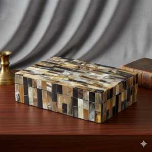 Handmade Natural Buffalo Horn Inlay Jewelry Box – Elegant Decorative Natural Horn Organizer for Jewelry & <b>Watches</b> - Product Image 1