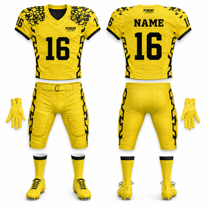 Ensemble de maillots de football américain FURAT LEATHERS Jaune Col en V Manches courtes Impression numérique Évacuation de l'humidité Polyester 460g Unisexe - Product Image 3