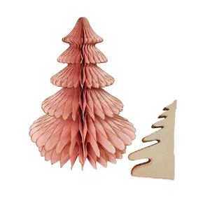 Árbol de papel de pie, panal de abeja para decoración de temporada, CE-8P053, 22cm de altura