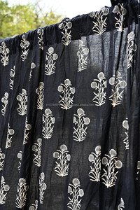 Ấn Độ Bông Tay Khối In Rèm Cửa, Màu Đen Hoa Bohemian Bông Rèm Cửa, Handmade Tùy Chỉnh Kích Thước Trang Trí Nội Thất Phòng Ngủ Rèm - Product Image 6