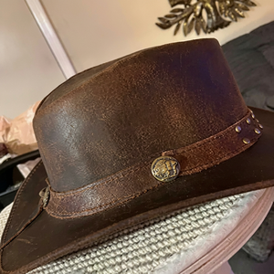 Chapeau de cowboy en cuir à large bord unisexe décontracté pour l'extérieur printemps automne adulte 56-58CM marron style broderie à la main - Product Image 3