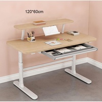 Bureau d'étude pour enfants en bois de hêtre en gros pour les devoirs des élèves, table de travail réglable en hauteur avec étagères au-dessus
