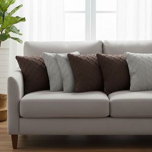 SOGA 6-Piece <b>Cushion</b> <b>Fabric</b> Set 45cm Deep Chocolate Brown and Light Gray Diamond Knit Pillow Covers - Product Image 3