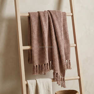 Rust Waffle Texture Cotton <b>Blanket</b> 130x170 cm Decorative Chair Throw for Rustic Farmhouse Living Room and Lounge Styling - Product Image 5