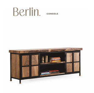 Industrial Wood Metal <b>Console</b> <b>Table</b> <b>Storage</b> Cabinet Farmhouse TV Stand Living Room Side <b>Console</b> - Product Image 1