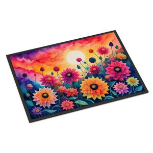 Dahlias en couleur paillasson antidérapant intérieur/extérieur lavable faible pile 24H X 36W tapis de porte avant pour entrée - Product Image 1