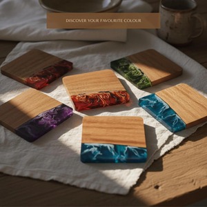 Green Resin And Wooden Coaster Set Stylish Decorative Coasters Perfect For Kitchen Countertop <b>Protection</b> And Clean Setup - Product Image 6