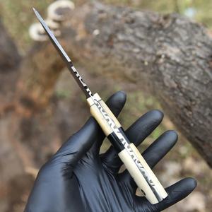 Cuchillo de caza y utilidad multifuncional de hoja fija de acero de Damasco personalizado, mango de asta de ciervo, espiga completa, punta de goteo de grado industrial - Product Image 4