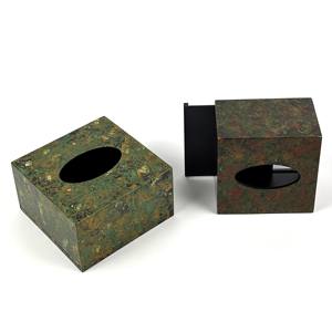 Boîte à mouchoirs décorative carrée en MDF laquée faite à la main avec motif de pierre de marbre de luxe Logo personnalisé de marque Lacquerworld pour le salon - Product Image 1