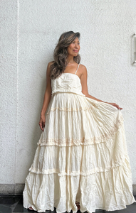 Bohemian White Tiered Ruffle Maxi Dress <b>Spaghetti</b> <b>Strap</b> Crinkle Cotton Summer Sundress Resort Wear Beach Weddings Organic Cotton - Product Image 4