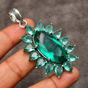 จี้พลอยพาราอิบาทัวร์มาลีน เงินแท้ 925 รูปทรงกากบาท งานแฮนด์เมด หินสีฟ้าเขียวธรรมชาติ สร้อยคอผู้หญิง ของขวัญ - Product Image 1