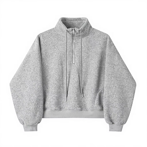 26AW Tendencia en Artículos para el Hogar, Nuevo Estilo de Invierno, Top de Mujer con Media Cremallera y Cuello Redondo, Premium, Casual, Holgado, Color Sólido, Manga Larga, Bordado - Product Image 1