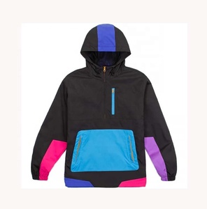 Chaqueta cortavientos con capucha Colorblock con cremallera transpirable ligera de verano para hombre personalizada 2025 tela de poliéster impermeable - Product Image 1
